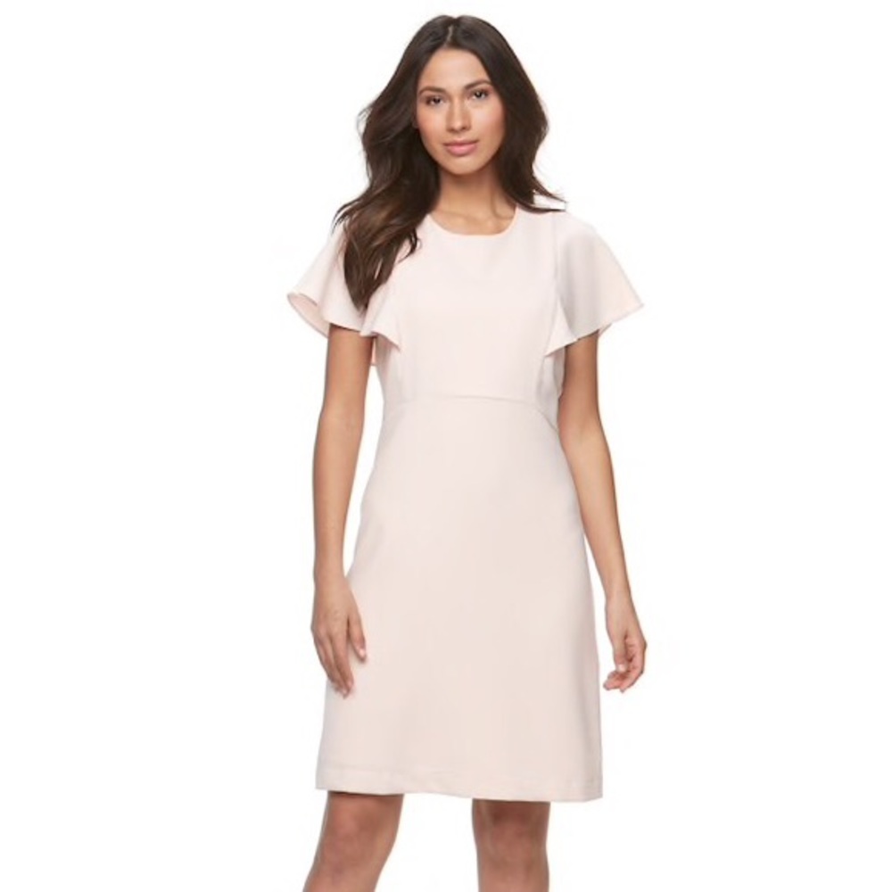 Sharagano Light Pink Flutter Sleeve Crepe Dress